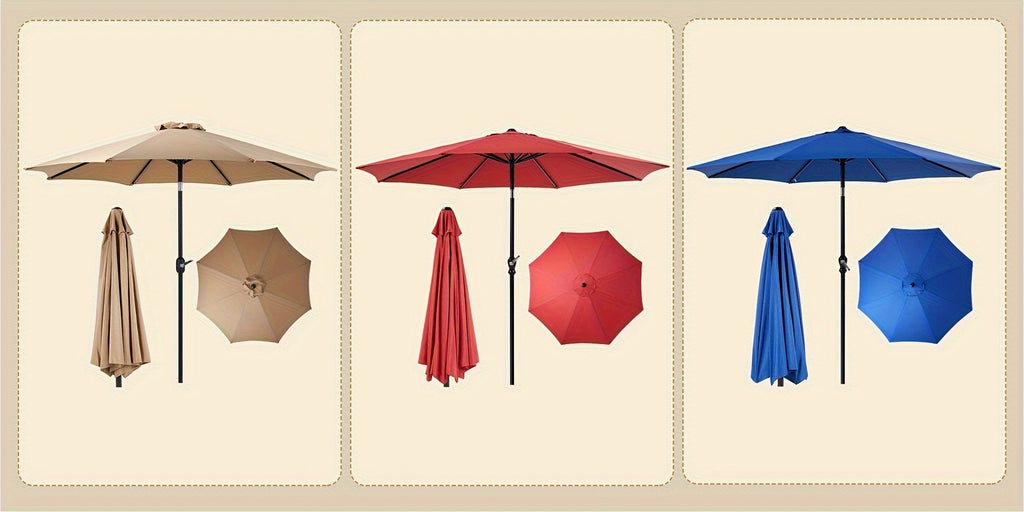 Patio Umbrella 7.5FT to 15FT Market Style with Tilt, Crank and Variant-Specific 10FT LED Lights