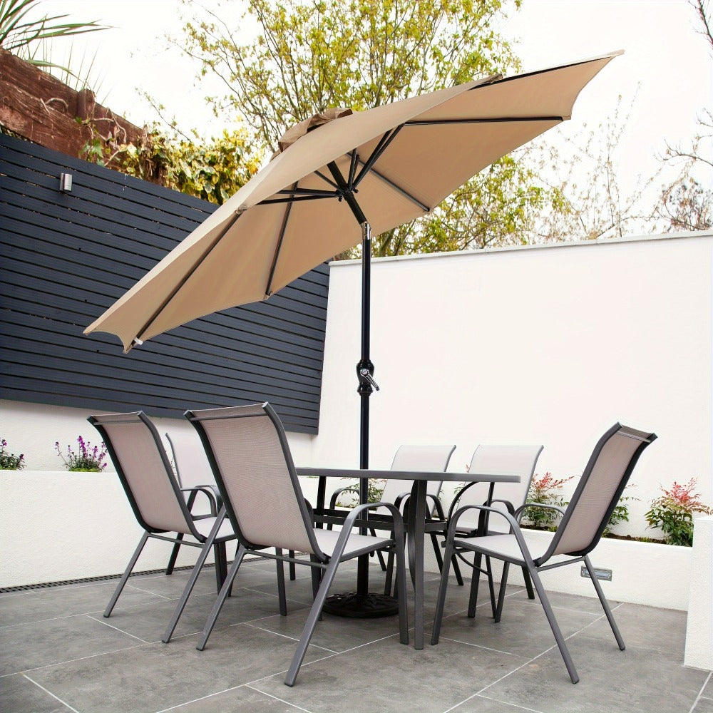 Patio Umbrella 7.5FT to 15FT Market Style with Tilt, Crank and Variant-Specific 10FT LED Lights
