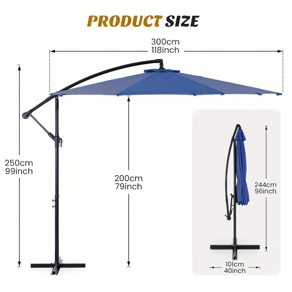 Patio Umbrella 7.5FT to 15FT Market Style with Tilt, Crank and Variant-Specific 10FT LED Lights