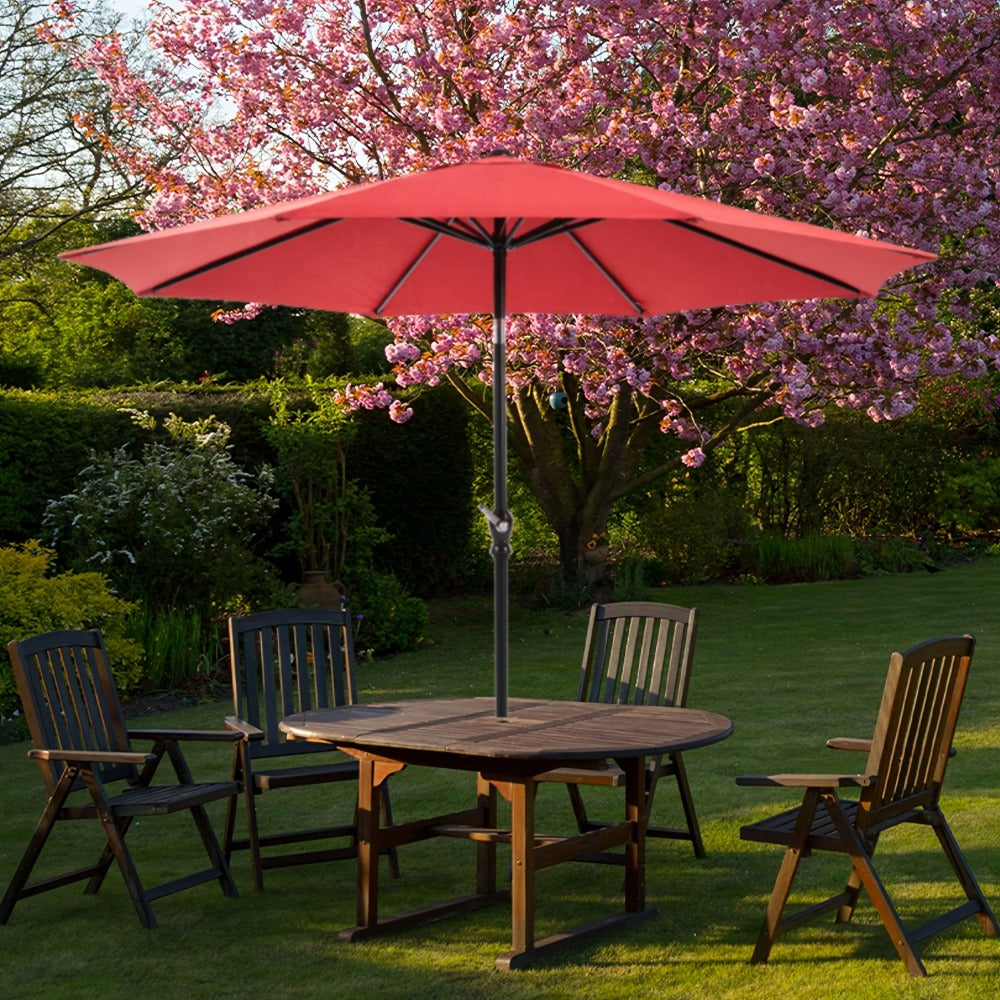 Patio Umbrella 7.5FT to 15FT Market Style with Tilt, Crank and Variant-Specific 10FT LED Lights