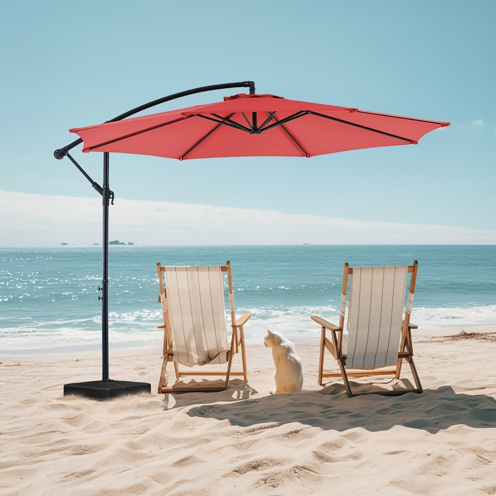 Patio Umbrella 7.5FT to 15FT Market Style with Tilt, Crank and Variant-Specific 10FT LED Lights