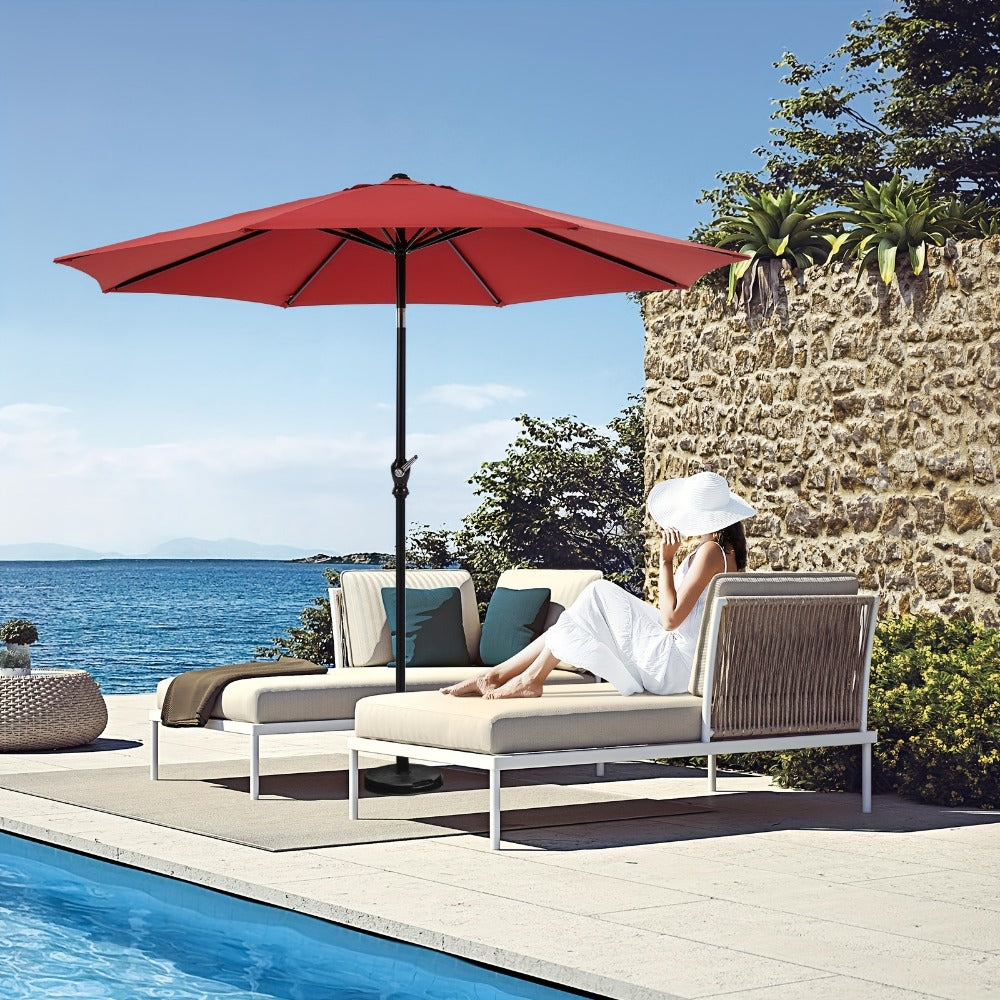Patio Umbrella 7.5FT to 15FT Market Style with Tilt, Crank and Variant-Specific 10FT LED Lights