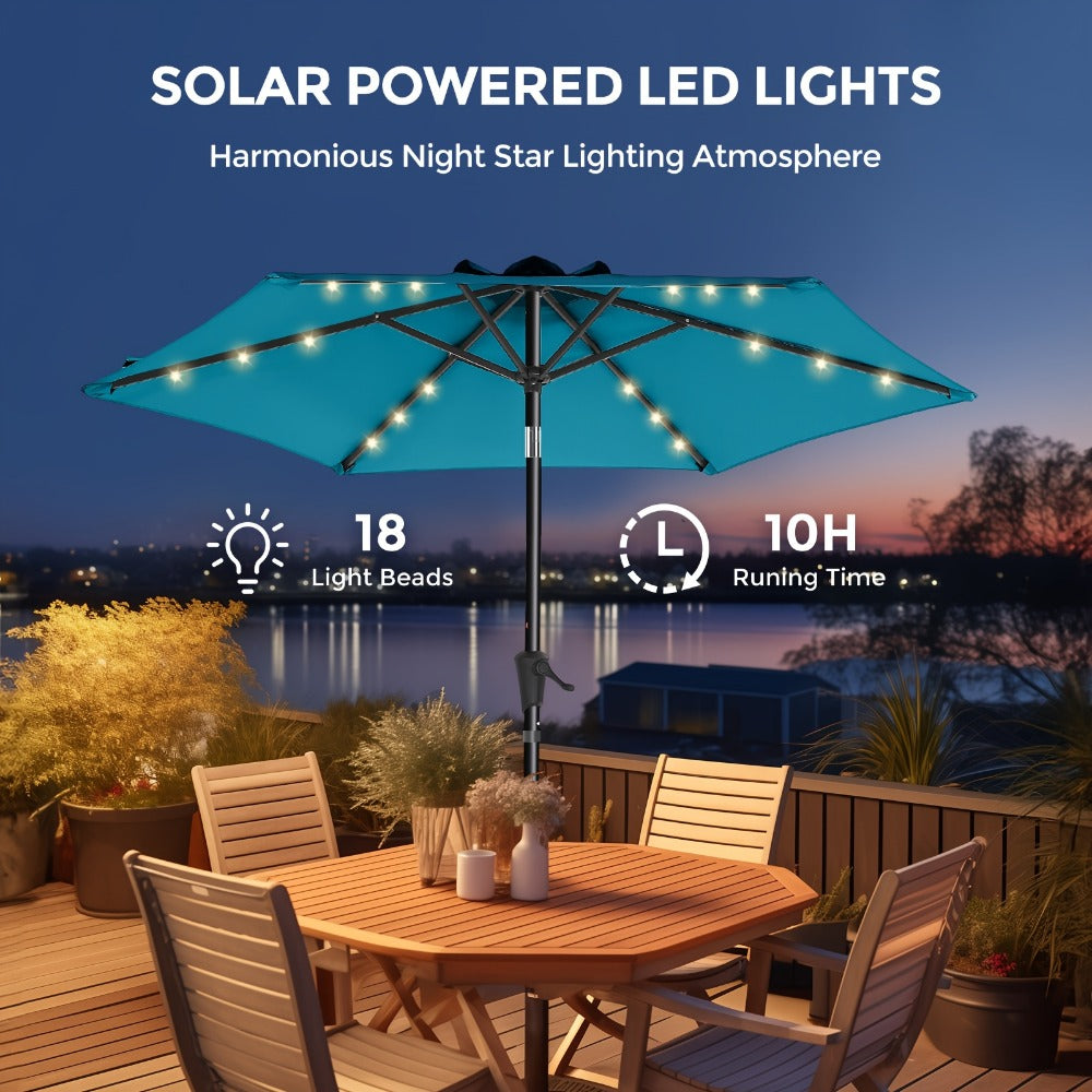 Patio Umbrella 7.5FT Solar LED Style with 18 Lights, 1800mAh Panel, Tilt, Crank and No Base