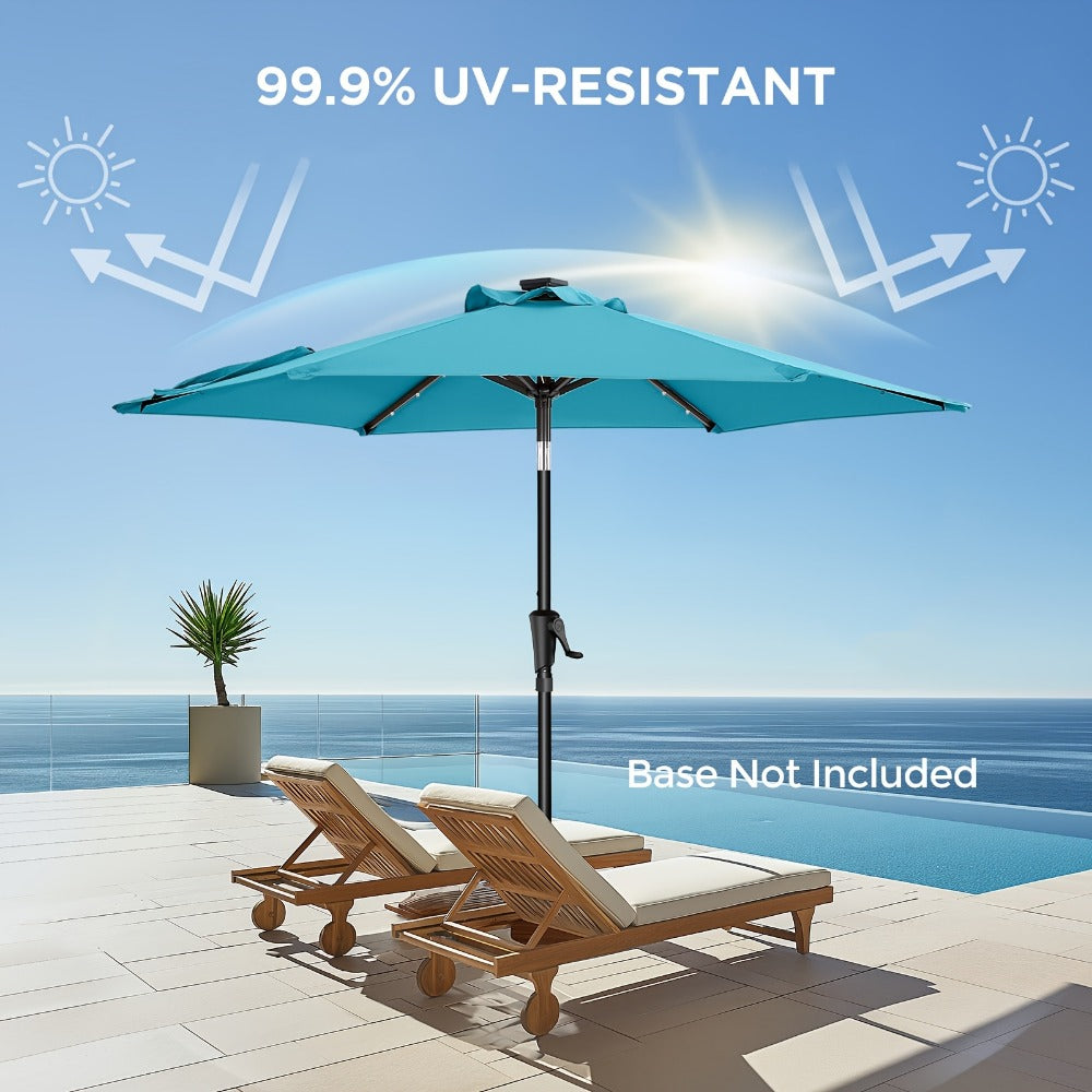 Patio Umbrella 7.5FT Solar LED Style with 18 Lights, 1800mAh Panel, Tilt, Crank and No Base