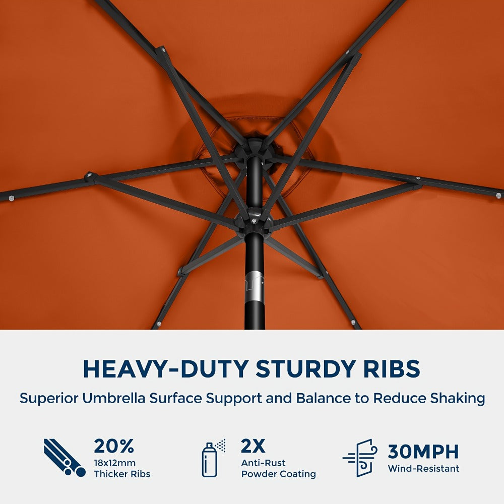 Patio Umbrella 7.5FT Solar LED Style with 18 Lights, 1800mAh Panel, Tilt, Crank and No Base