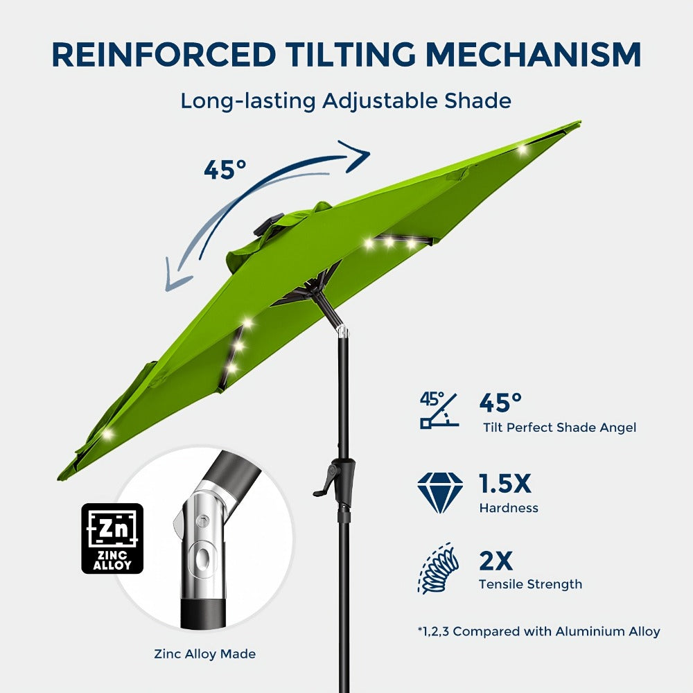Patio Umbrella 7.5FT Solar LED Style with 18 Lights, 1800mAh Panel, Tilt, Crank and No Base