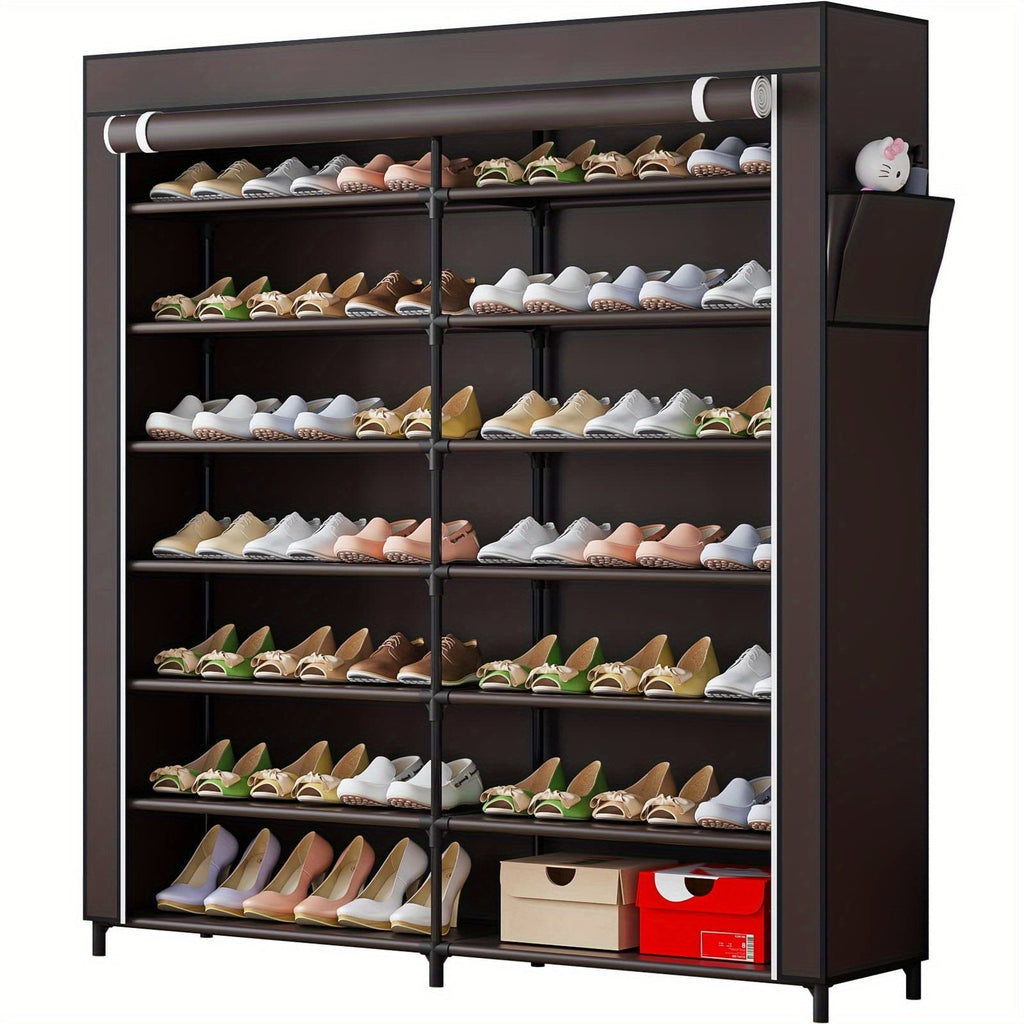 Shoe Cabinet, Furn Mivo Wide 7-Tier Fabric-Cover Organizer in Coffee or Black Finish Options