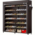 Shoe Cabinet, Furn Mivo Wide 7-Tier Fabric-Cover Organizer in Coffee or Black Finish Options