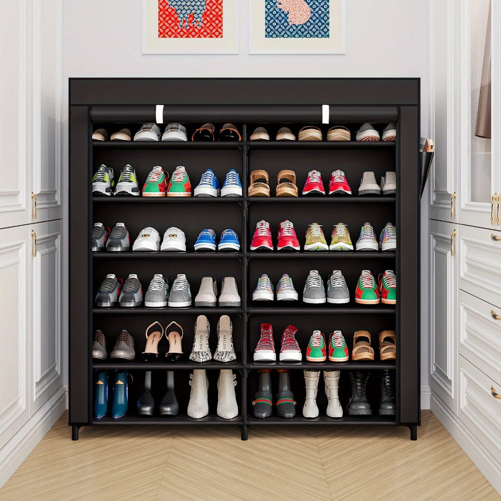 Shoe Cabinet, Furn Mivo Wide 7-Tier Fabric-Cover Organizer in Coffee or Black Finish Options