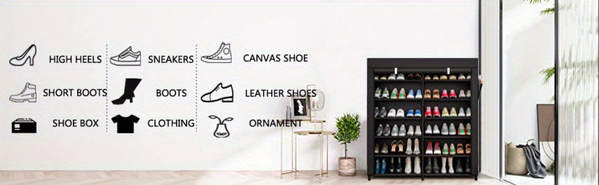 Shoe Cabinet, Furn Mivo Wide 7-Tier Fabric-Cover Organizer in Coffee or Black Finish Options