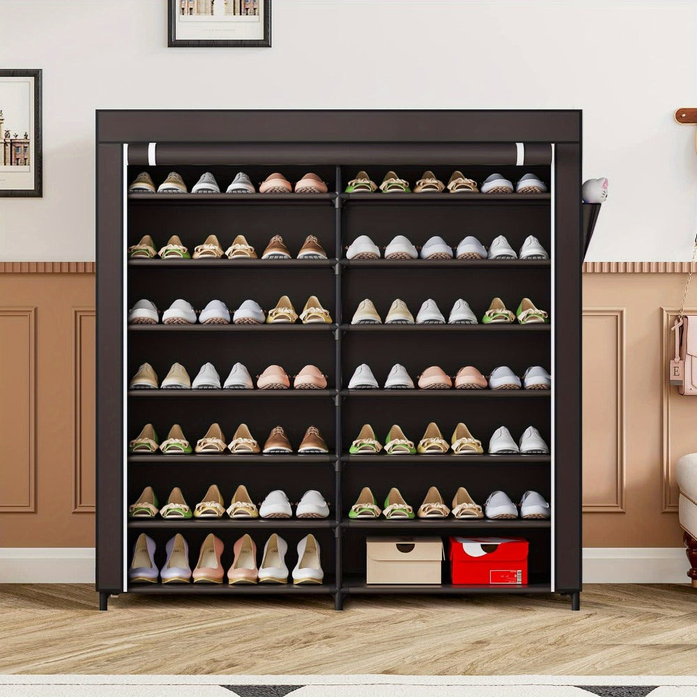 Shoe Cabinet, Furn Mivo Wide 7-Tier Fabric-Cover Organizer in Coffee or Black Finish Options