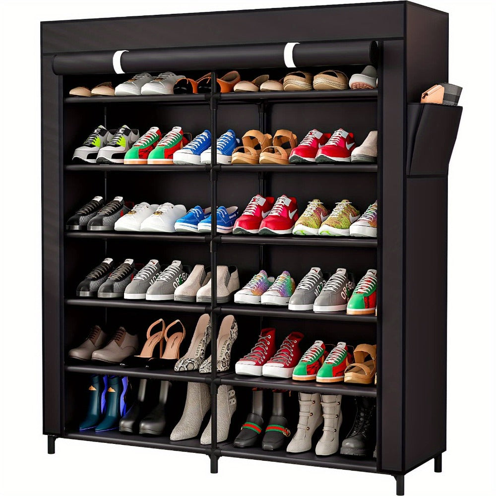 Shoe Cabinet, Furn Mivo Wide 7-Tier Fabric-Cover Organizer in Coffee or Black Finish Options