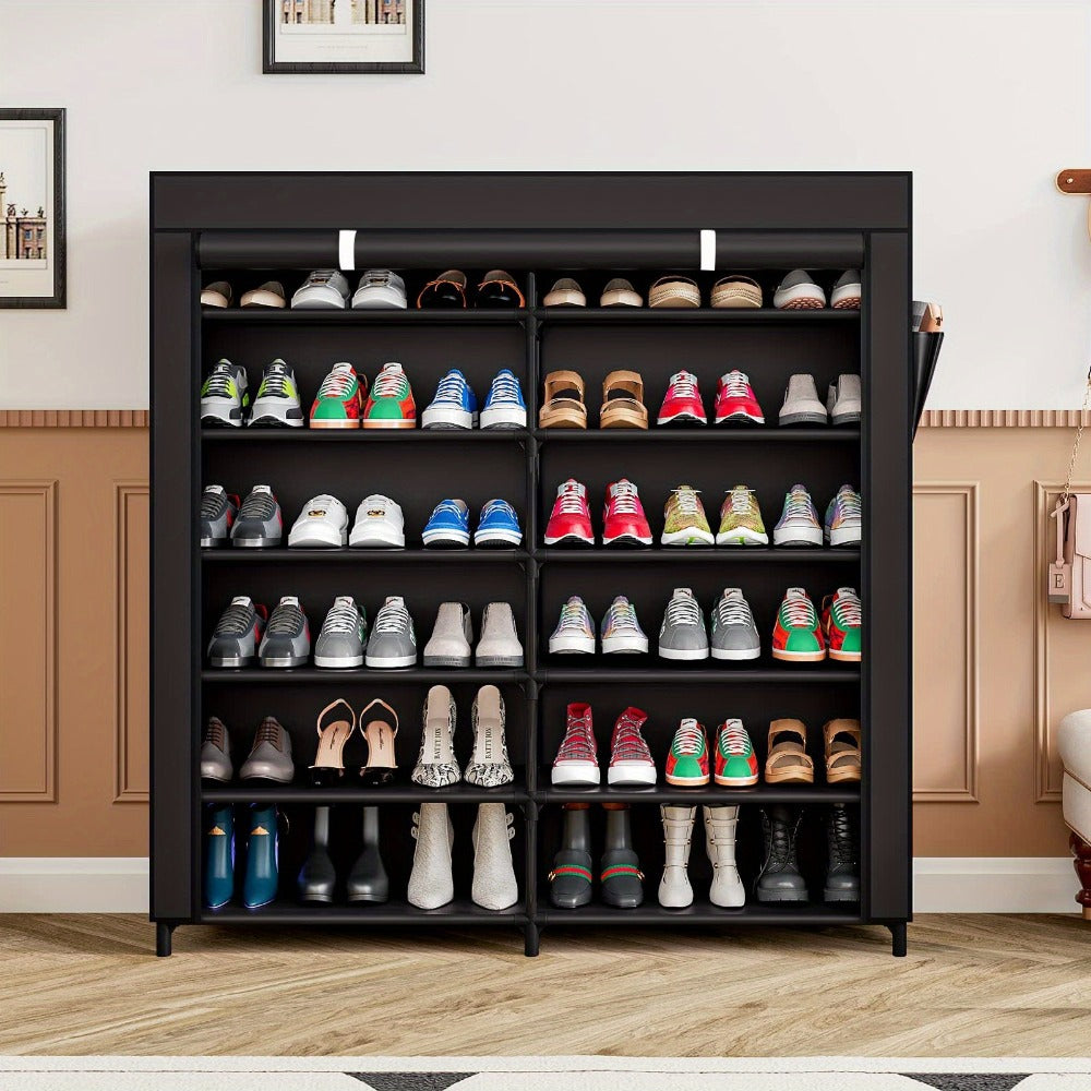 Shoe Cabinet, Furn Mivo Wide 7-Tier Fabric-Cover Organizer in Coffee or Black Finish Options