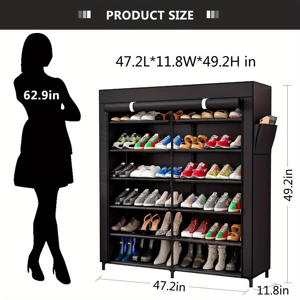 Shoe Cabinet, Furn Mivo Wide 7-Tier Fabric-Cover Organizer in Coffee or Black Finish Options