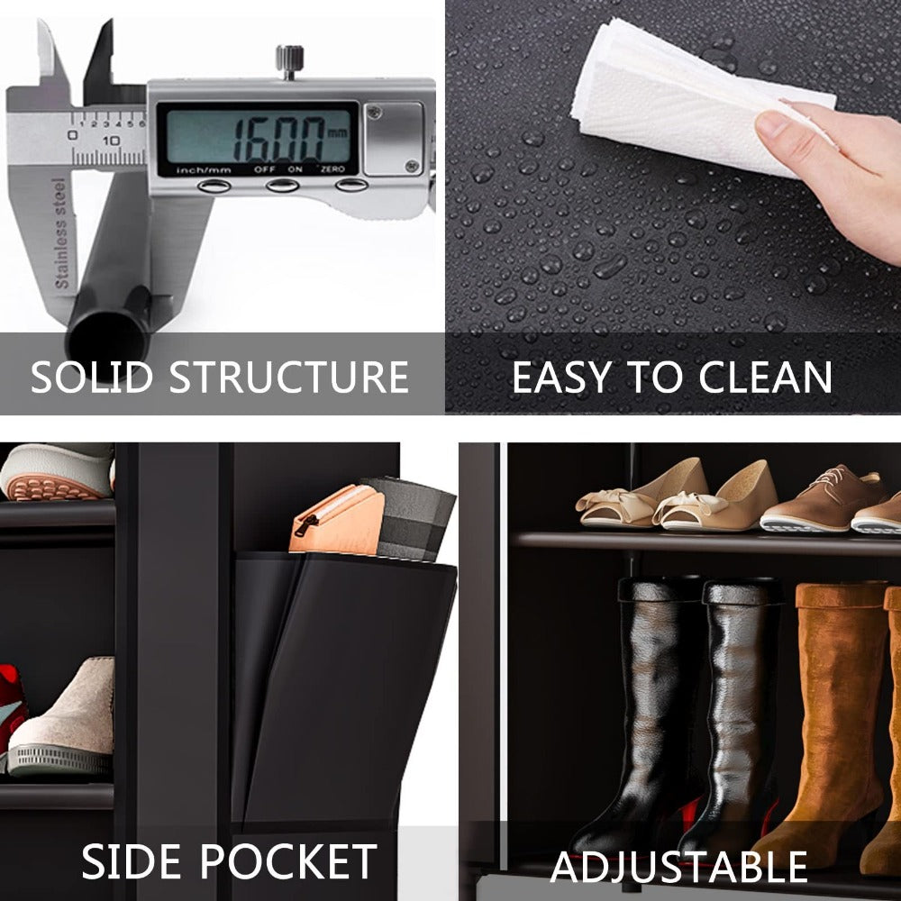 Shoe Cabinet, Furn Mivo Wide 7-Tier Fabric-Cover Organizer in Coffee or Black Finish Options
