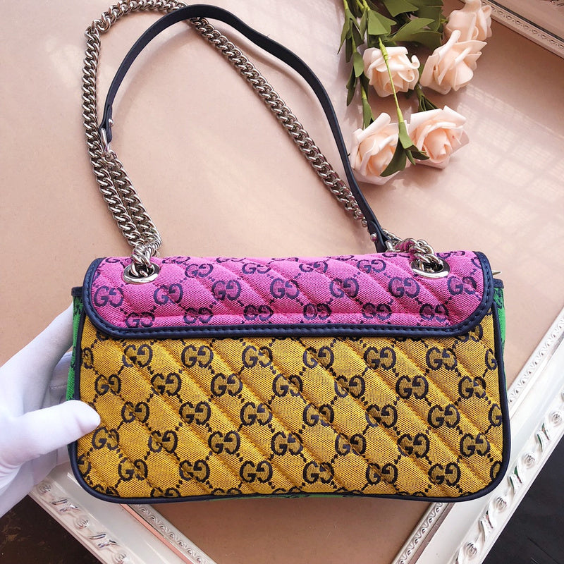 Gucci GG Marmont Small Shoulder Bag – Multicolour Quilted GG Canvas Pink Red Yellow Green