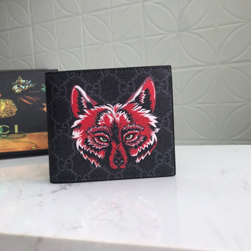 Gucci GG Supreme Wolf Print Bifold Wallet – Bestiary Red Black