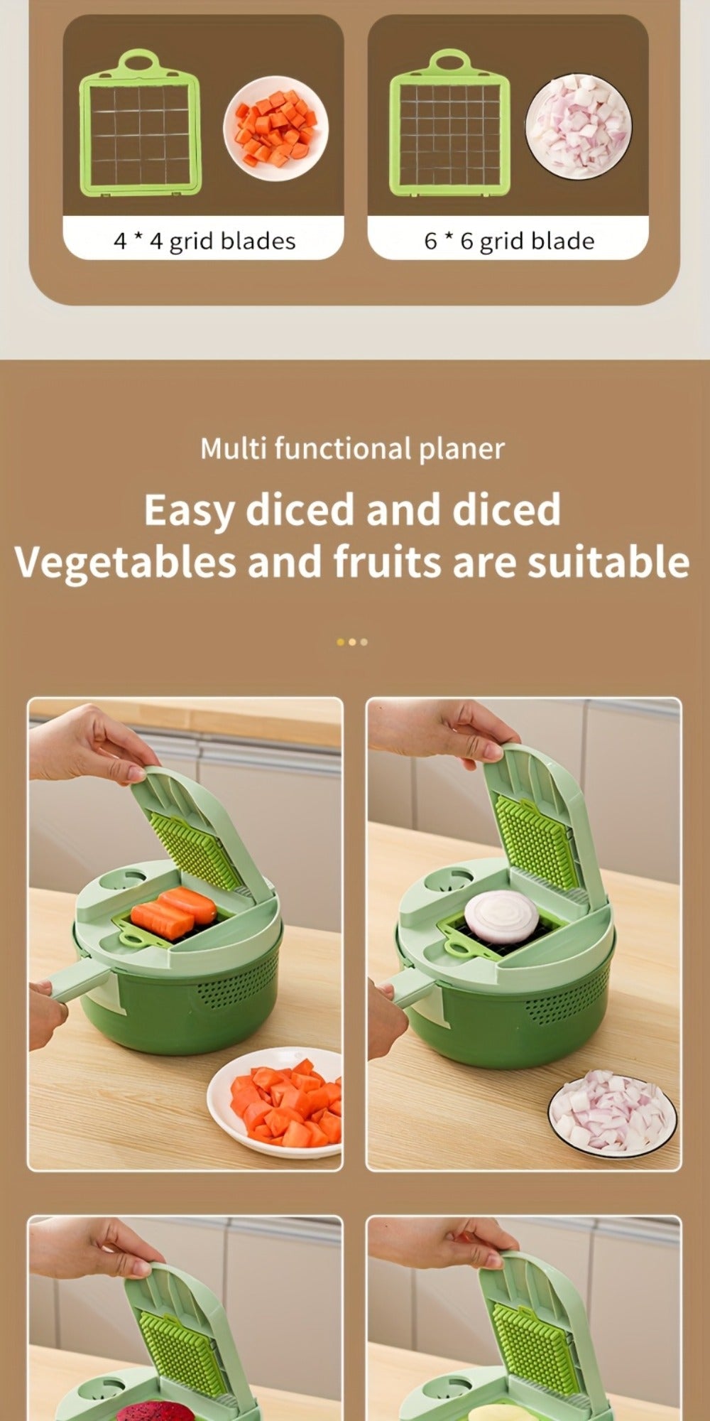 Vegetable Chopper 16-in-1 Manual Food Processor with Container, Onion Dicer, Potato Slicer, Garlic Mincer