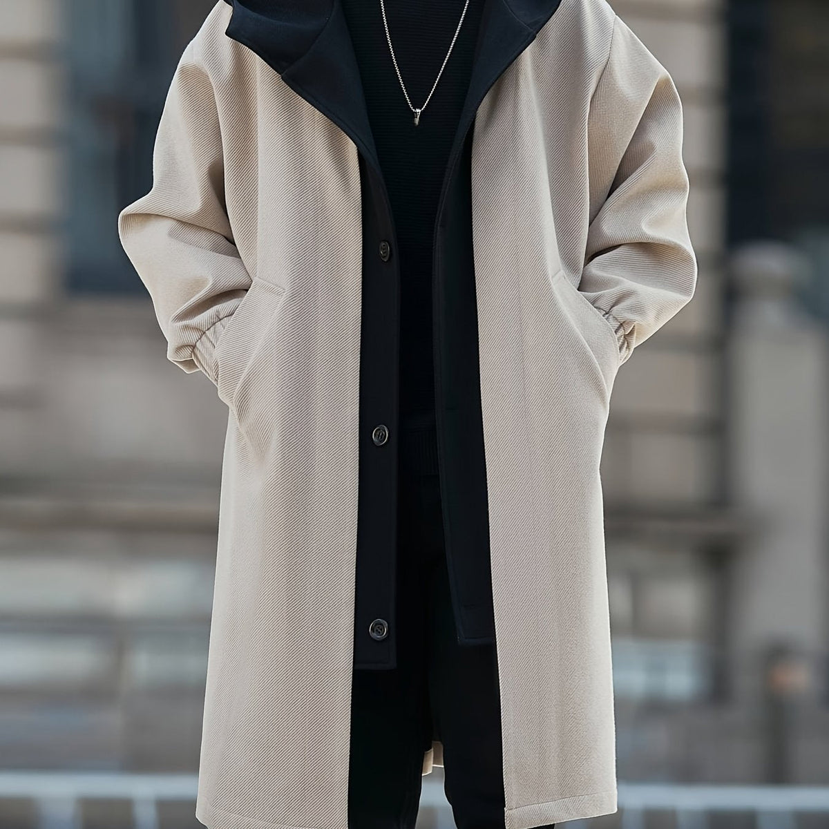 Cornelius | Mehrlagiger Longline-Mantel mit Kapuze