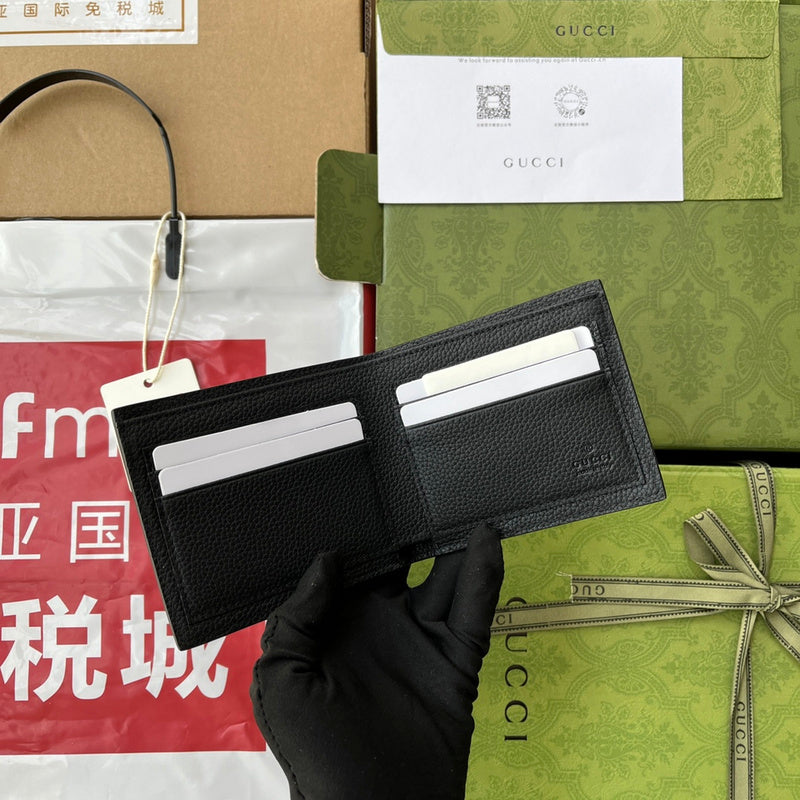 Gucci Logo Embossed Bifold Wallet – Black Pebbled Leather