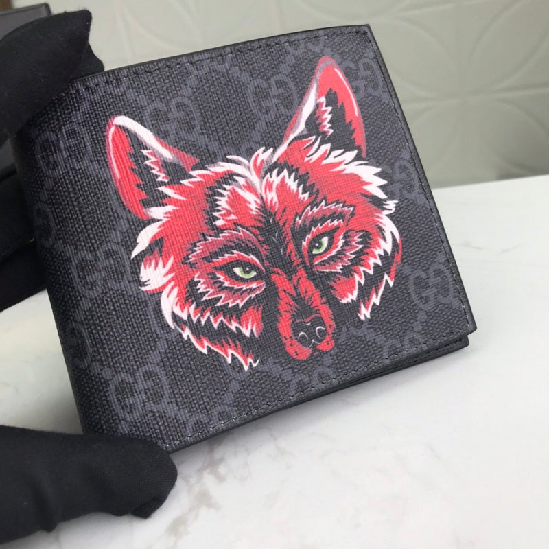 Gucci GG Supreme Wolf Print Bifold Wallet – Bestiary Red Black