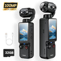 UHD Pocket Camera with 180° Rotating 1.9" Screen, 2000mAh Battery, Webcam Function, USB-C Charging, 32GB Memory Card Included, Mini Compact Camera for Outdoor Sports Cycling Travel Vlogging