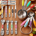 Stainless Steel Measuring Cups and Spoons Set 17 Piece - 8 Measuring Cups, 8 Double-Sided Spoons & 1 Leveler for Baking, Cooking & Kitchen Use, Perfect Holiday Gift