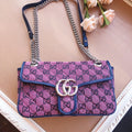 Gucci GG Marmont Small Shoulder Bag – Quilted GG Canvas Pink Purple & Green Navy