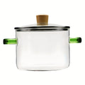 1.6L Transparent Glass Cooking Pot with Lid and Green or Yellow Side Handles for Soup, Noodles and Milk