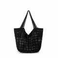 Women's Black Open-Weave Crochet Tote Beach Bag
