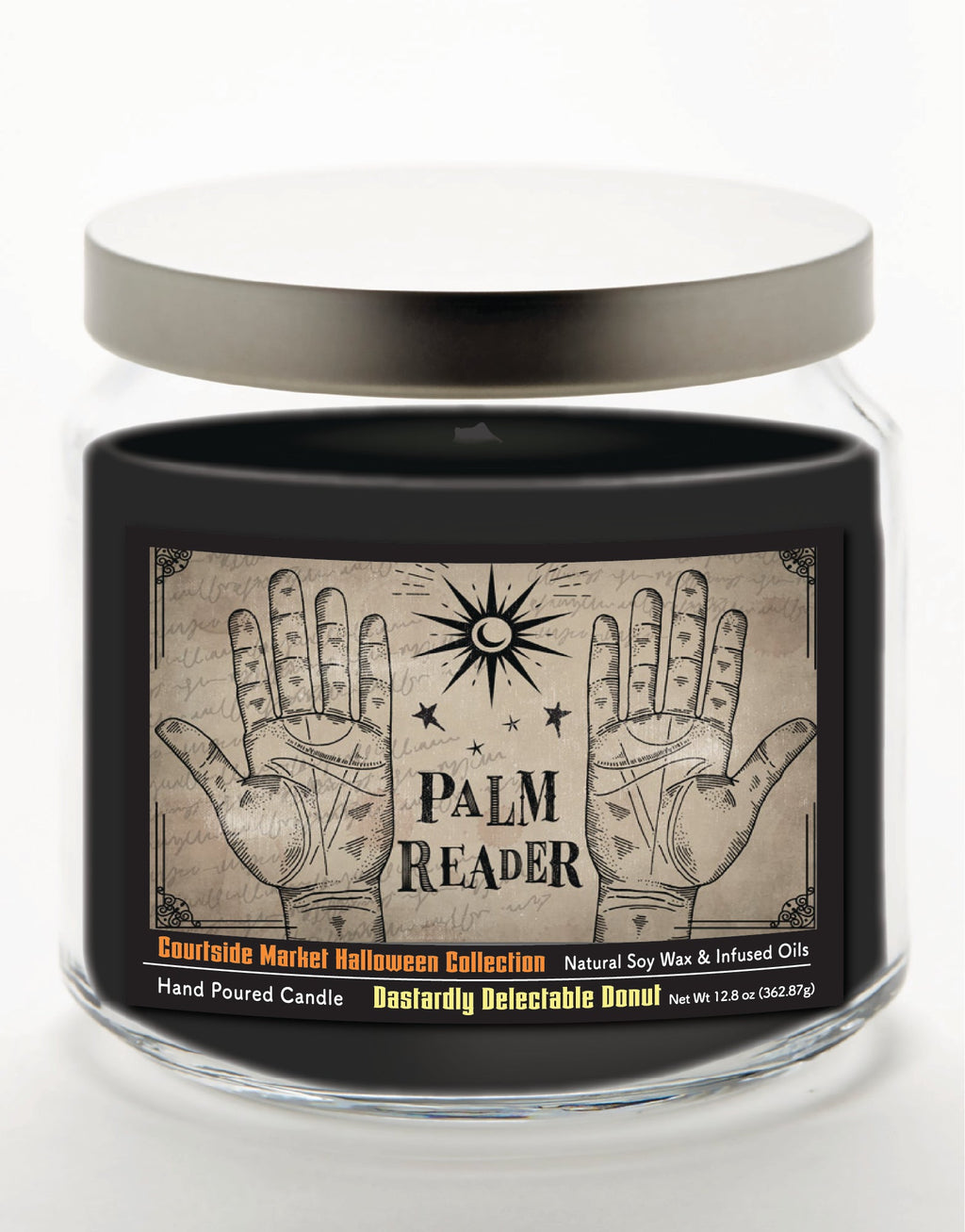 Palm Readed 12.8 Oz Candle Glass Jar with Brushed Silver Metal Lid