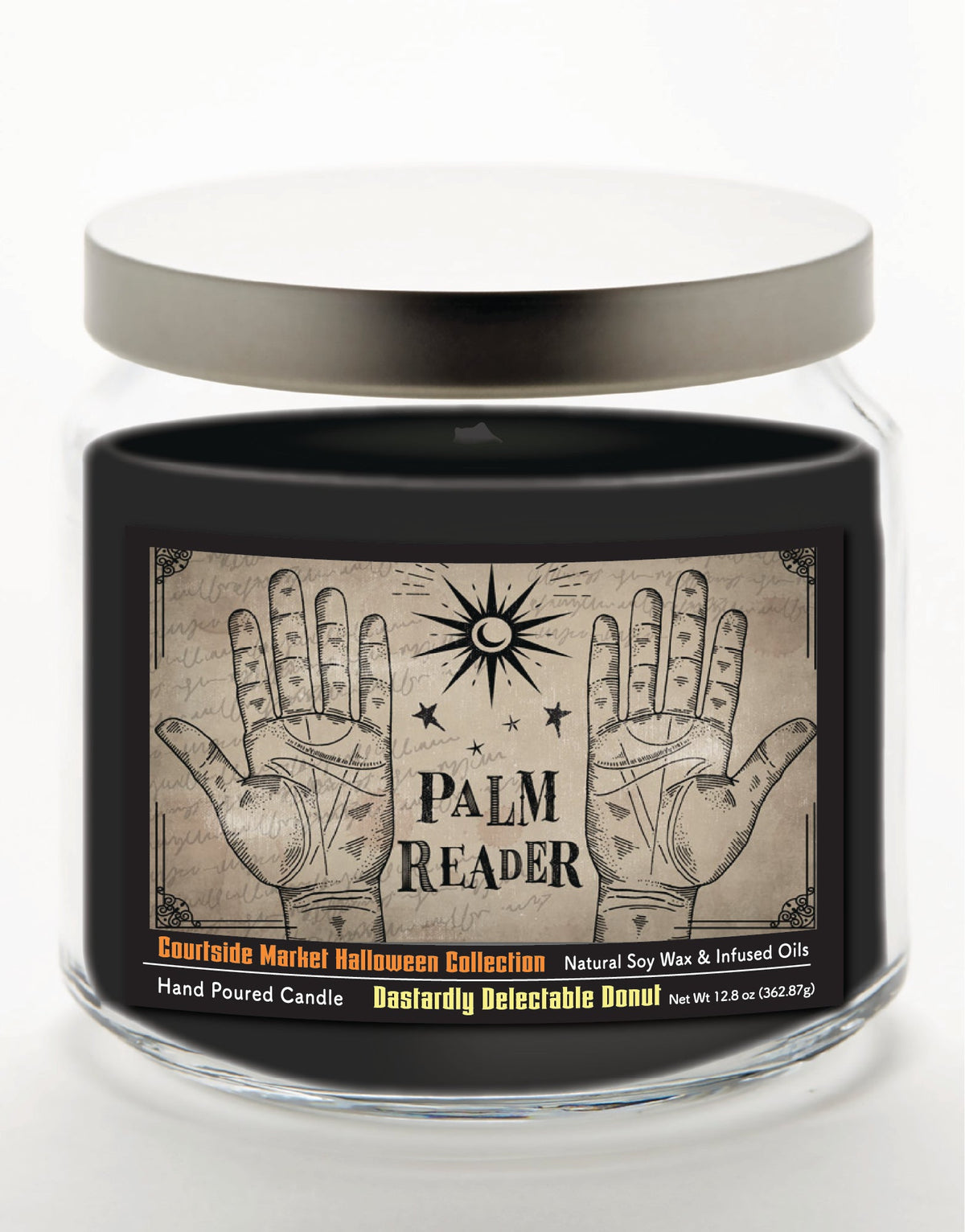 Palm Readed 12.8 Oz Candle Glass Jar with Brushed Silver Metal Lid