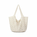 Women's Cream Open-Weave Crochet Tote Beach Bag