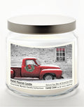 Red Uptruck with Wreath 12.8 Oz Candle Glass Jar with Brushed Silver Metal Lid