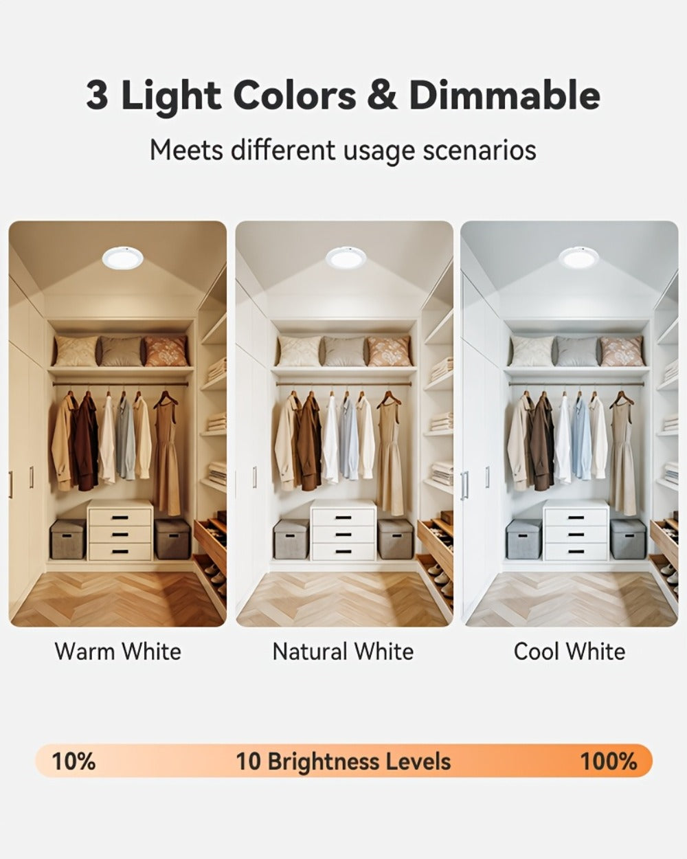 Wireless LED Ceiling Light with Motion Sensor 2 Pack - 5500mAh Rechargeable, Remote Control, 3 Brightness Modes