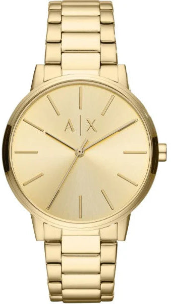 Armani Exchange Cayde AX2707 Herren-Analoguhr – Goldfarbenes Zifferblatt mit passendem Edelstahlarmband in Gold