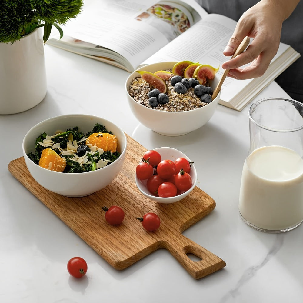 Ceramic Bowls Set 22oz White Porcelain - Dishwasher & Soup Bowls for Kitchen, Cereal, Ramen, Oatmeal