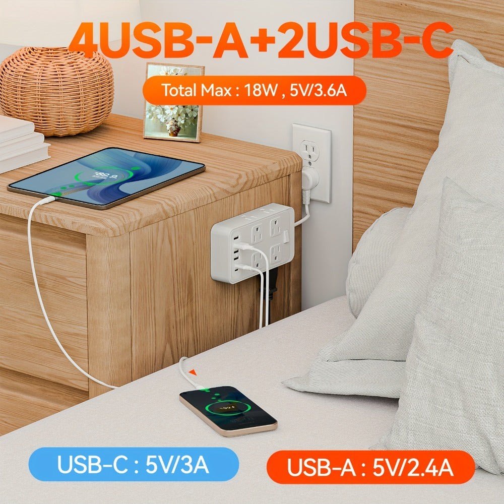 Power Strip Outlet Extender Surge Protector 8 AC Outlets 6 USB Charging Ports 4 USB-A 2 USB-C for an Everyday Personal Care Routine