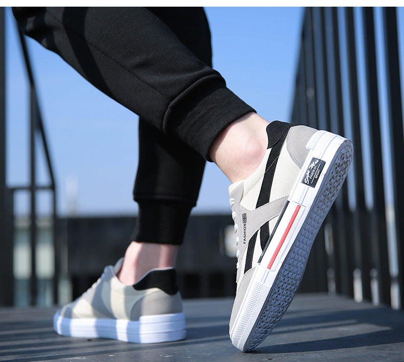 Men’s Casual Breathable Canvas Sneakers with Lace-Up Design and Comfortable Board Shoe Style