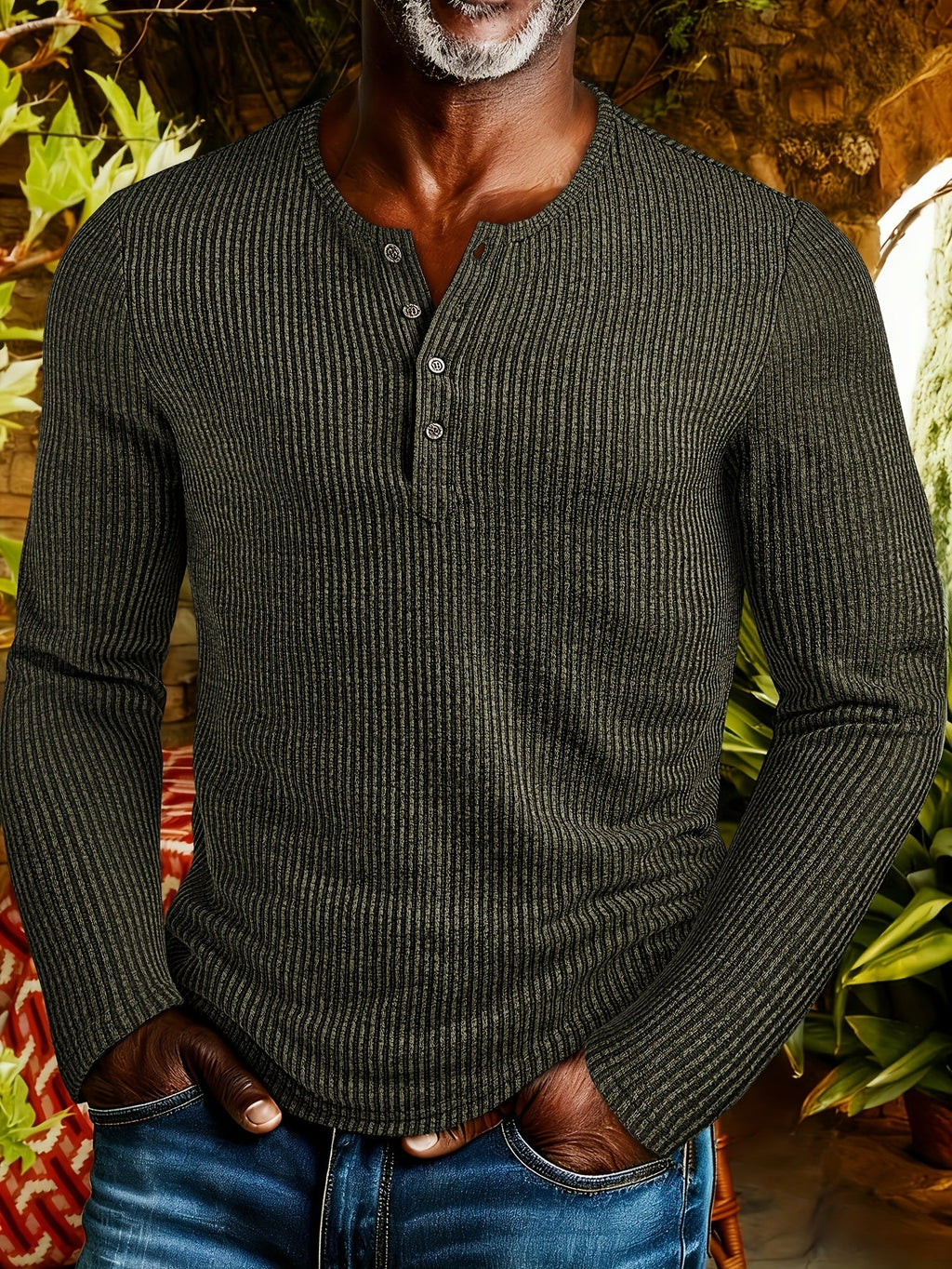 Malcolm | Geripptes Langarm-Henley-Shirt