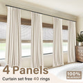 Four Faux Linen Textured Panels with Thermal Insulation and Rod Pockets for Living Room and Bedroom, 100% Blackout Curtains