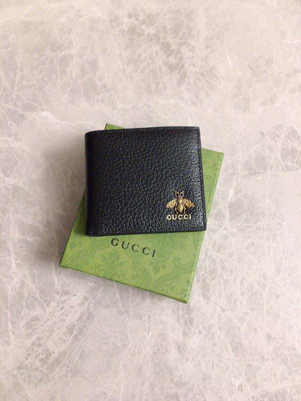 Gucci Animalier Bee Bifold Wallet – Black Leather Antique Gold