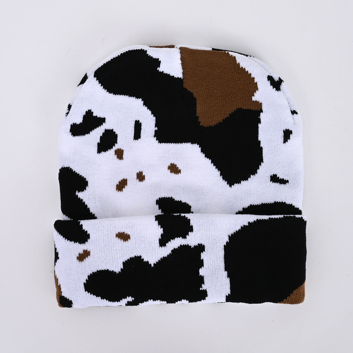 Lynchburg Beanie mit Kuhmuster-Jacquardstrick – Hip-Hop Streetstyle, Winter