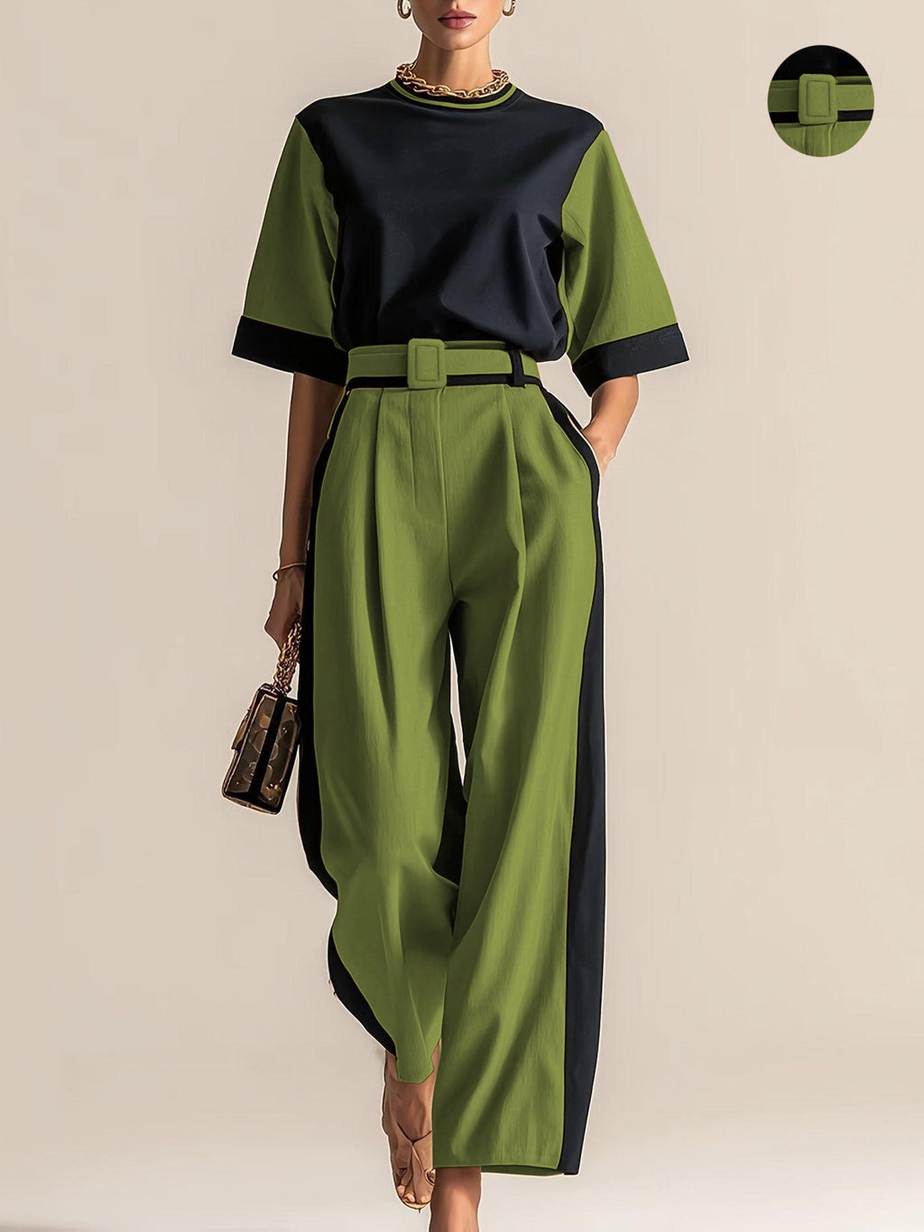 Belinda | Contrast-Trim Two-Piece Set