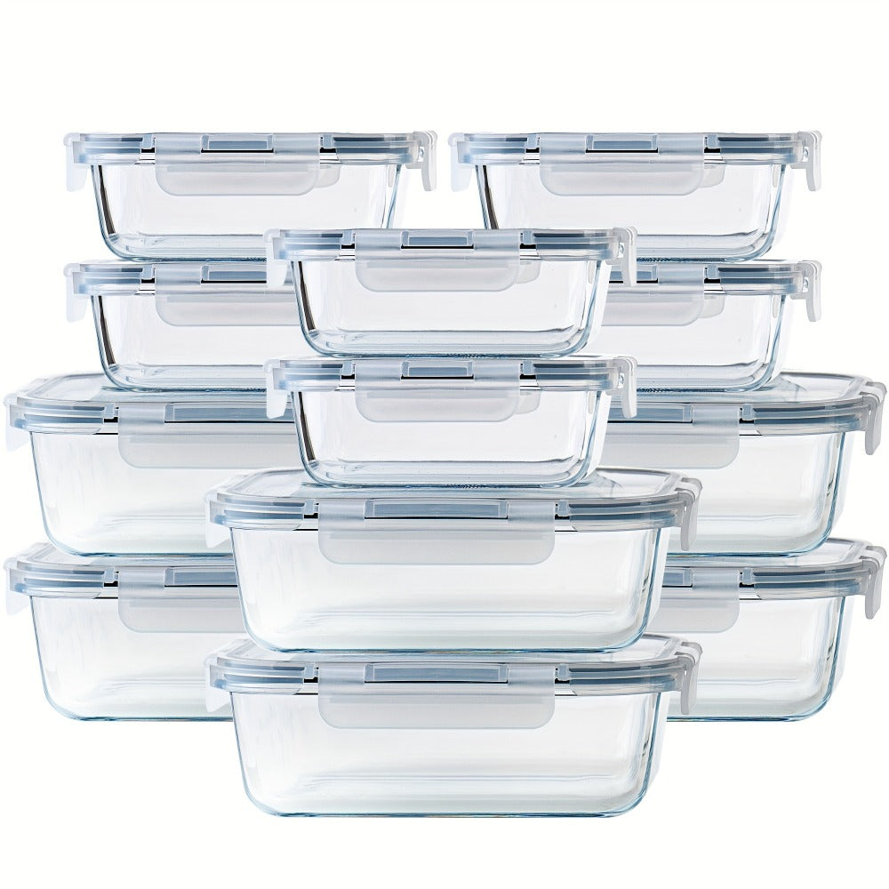 Glass Food Storage Containers for Meal Prep, Airtight Borosilicate Kitchen Boxes, Microwave and Freezer Safe