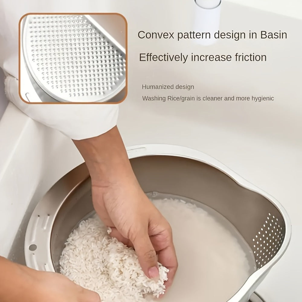 Stainless Steel Kitchen Colander with Handle - Multipurpose Rice Strainer Mesh Basket for Washing Rice