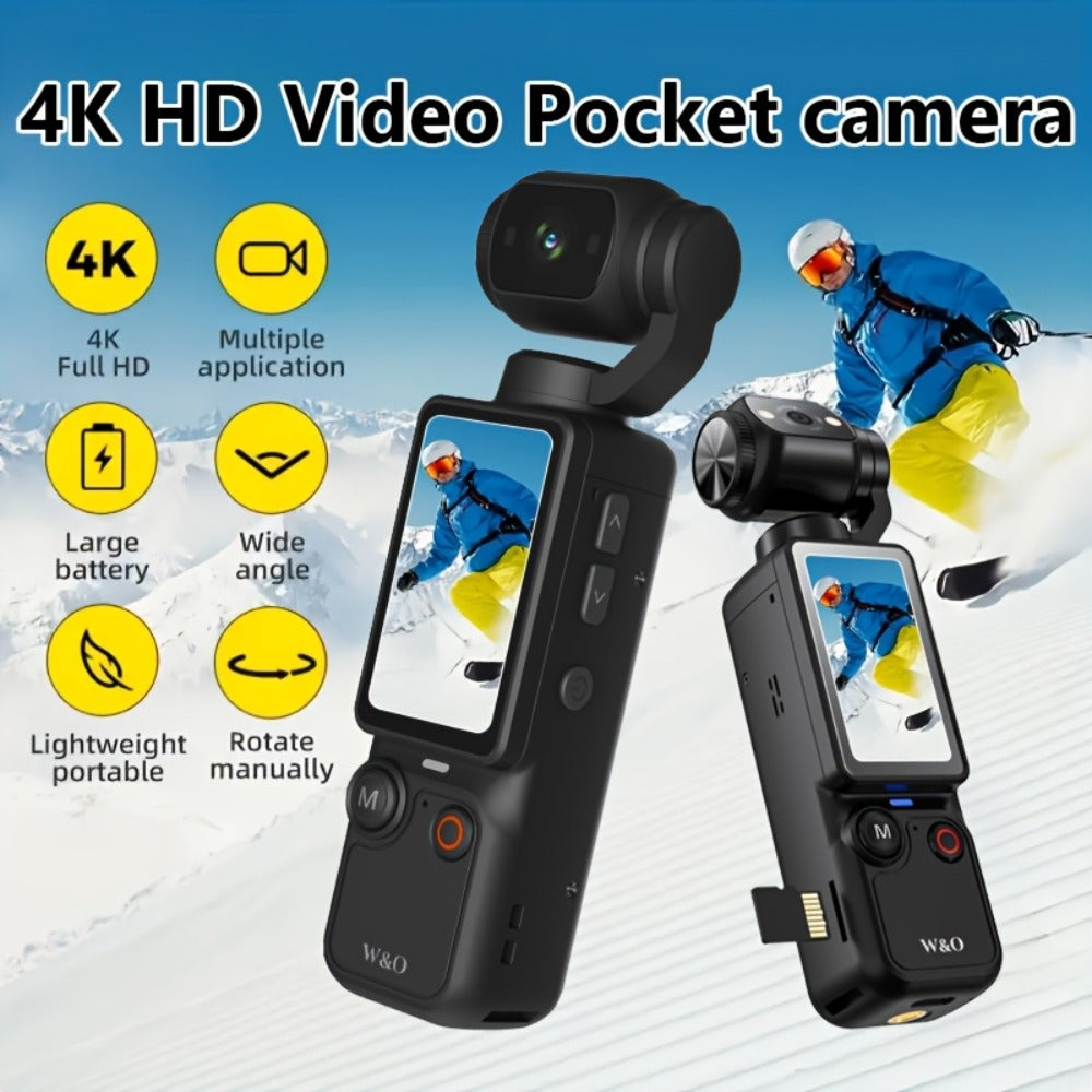 W&O Pocket Camera with Webcam Function, 1.9" Screen, 180° Rotating Shot, 2000mAh Battery, USB-C Charging