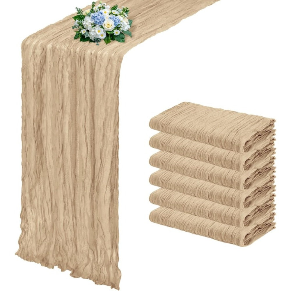 Cheesecloth Table Runner Set of Six Pieces at 21.7 x 72.8 Inches Each in Nine Colors for Dining and Events