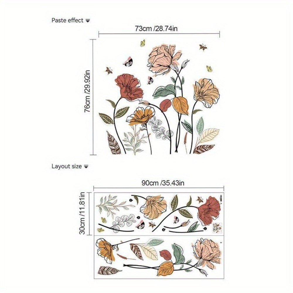 Bohemian Floral Wall Decals Self-Adhesive Wildflower Stickers for Living Room Bedroom TV Wall Art Decor – Flowers & Fruits Peel and Stick Removable Wall Stickers Home Decoration