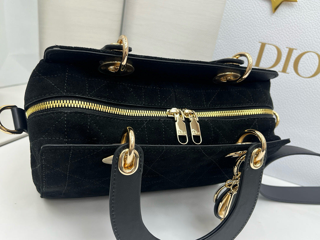 Dior Lady D-Joy Bag Small – Black Velvet Cannage Gold Hardware CD Charm